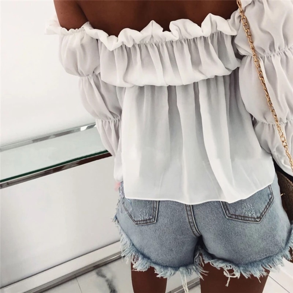 NWT Off the shoulder Long Sleeve Trendy Blouse - Picture 2 of 6